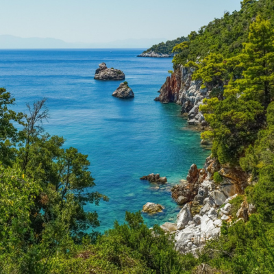 image of greek island with sea and rocks