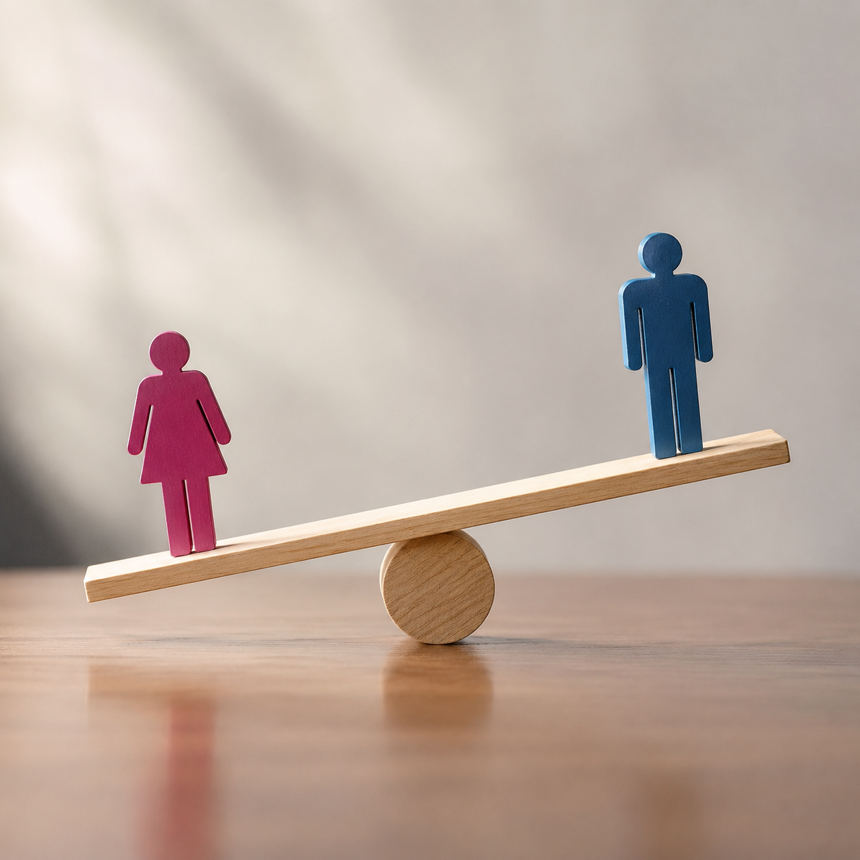 seesaw with man and woman, man standing higher